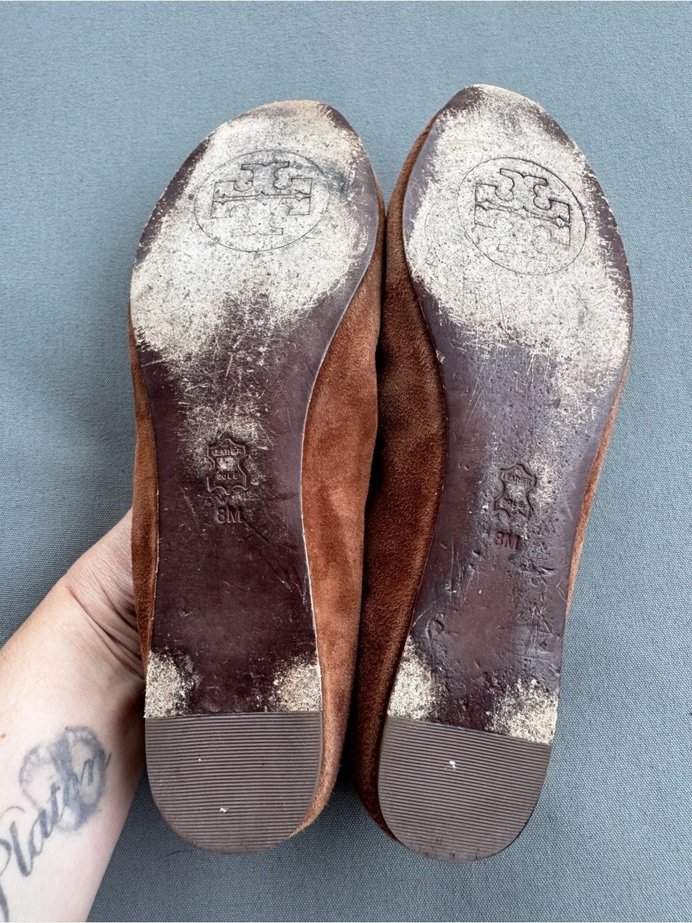 Tory Burch Ally Soho Lux Suede Ballet Flat Wild Almond 260 Size 8 M